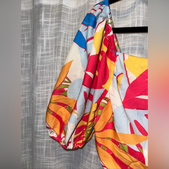 Flying Tomato Womens Sz L Mini Dress Colorful Vacation Tropical Puff Sleeve - Picture 9 of 12